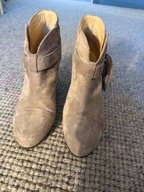 rag & bone Taupe Suede Ankle Booties with Fringe Strap